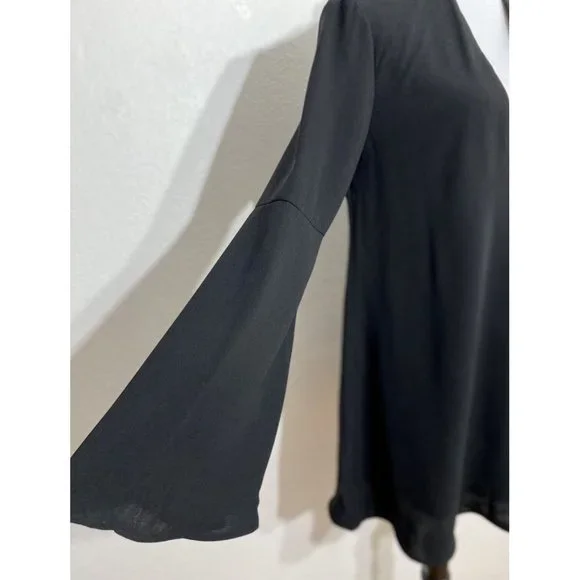 NWT Lulus Size Small Women Black Deep V-Neck Mini Lined Dress Bell Sleeve - Picture 3 of 11